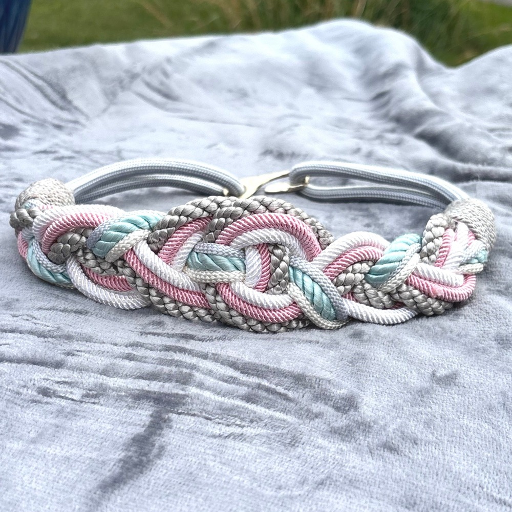 Vintage 80s Braided Rope Belt Passementerie M/L Pink Blue White Silver Nautical